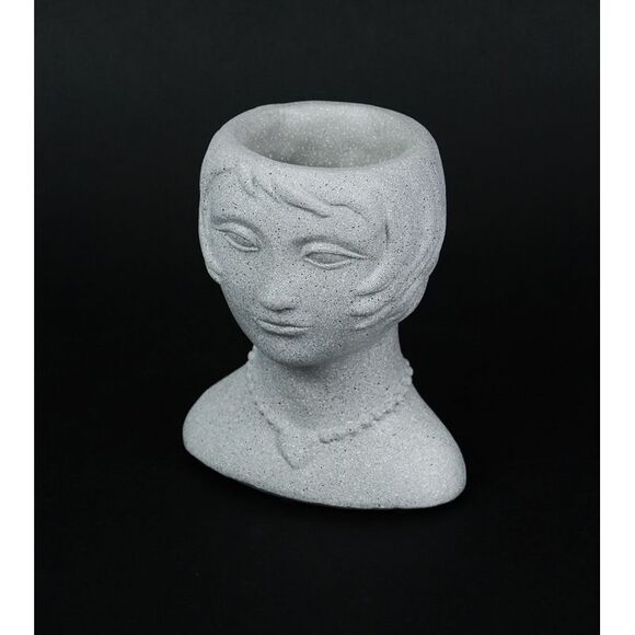 Set of 2 Roaring 20's Flapper Lady Gray Concrete Head Mini Planter 6 Inches Tall - Picture 2 of 3